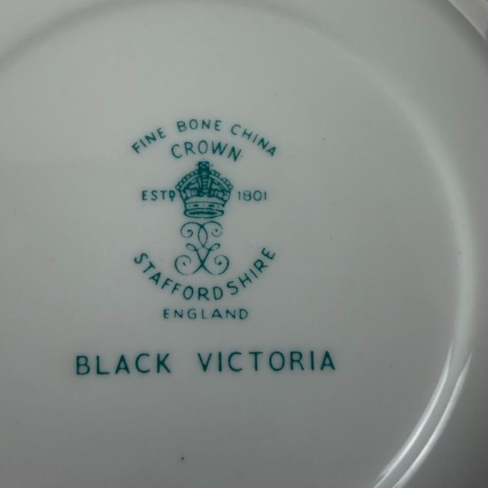 Vintage 1970s Crown Staffordshire Victoria Black Set of 4 Cups & 4 Saucers - Picture 9 of 16